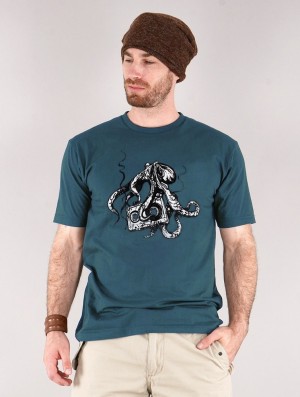 Dark blue Toonzshop Octopus K7 Printed Short Sleeve T-shirt Men T-Shirt | 32651IROF