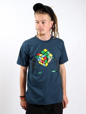 Dark blue Toonzshop Rubik's Cube Graffiti Printed Short Sleeve T-shirt Men T-Shirt | 76918LPQA