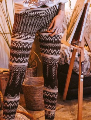 Dark brown Toonzshop Rinji Aztec Printed Long Leggings Women Leggings | 39751GAJX