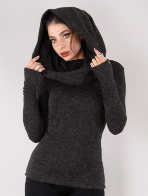 Dark grey Toonzshop Mantra Big Collar Sweater Women Sweater | 16540QGJZ