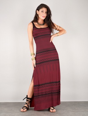 Dark red Toonzshop Electra Aztec Printed Long Split Strappy Dress Women Dress | 75498BINK