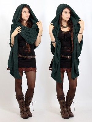 Dark teal blue Toonzshop Danae Hooded Cape Women Ponchos | 06853NSUY