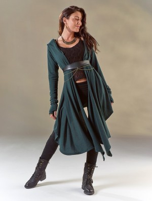 Dark teal blue Toonzshop Danaeriz Long Sleeve Hooded Shawl Cardigan Women Cardigan | 74058NSVT