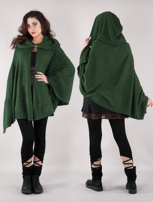 Forest green Toonzshop Danae Hooded Cape Women Ponchos | 50432NIDS