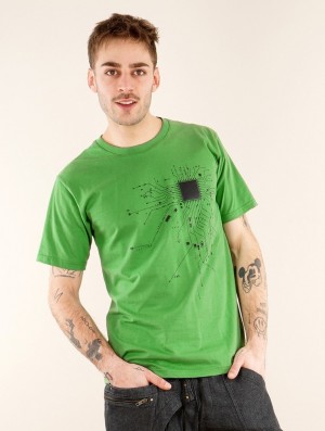 Green Toonzshop Electrosystem Printed Short Sleeve T-shirt Men T-Shirt | 13962TNSW