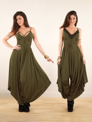 Khaki Toonzshop Topäaz Loose And Reversible Strappy Jumpsuit Women Jumpsuit | 86031WGAU