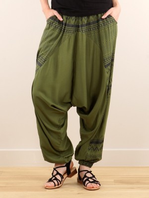 Khaki with black prints Toonzshop Ginie Aztec Light Harem Pants Women Pants | 46793ILVS