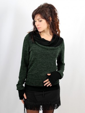 Lichen green and black Toonzshop Janjira Pullover Women Pullover | 95031VMJN