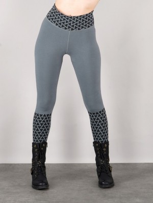 Light grey Toonzshop Tetris Printed Long Leggings Women Leggings | 08935MDSL