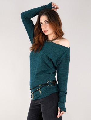 Mottled teal blue Toonzshop Kayäaz Batwing Sleeve Sweater Women Sweater | 21689UEZB