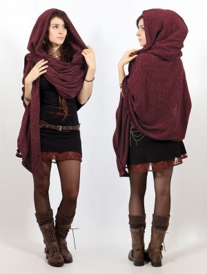 Mottled wine Toonzshop Danae Hooded Cape Women Ponchos | 94528SBOJ