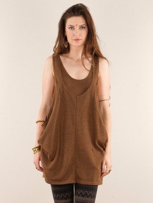 Orange brown Toonzshop Palani Sleeveless Tunic Women Tops | 97436BWEQ