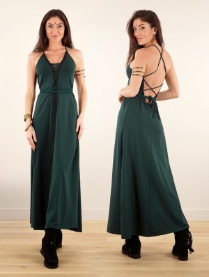 Peacock teal Toonzshop Amulette Lace-up Split Long Dress Women Dress | 28709MRVG