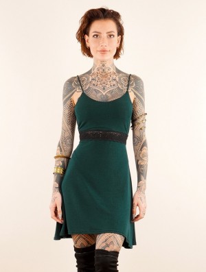 Peacock teal Toonzshop Düune Skater Dress With Crochet Women Dress | 19472ENMK