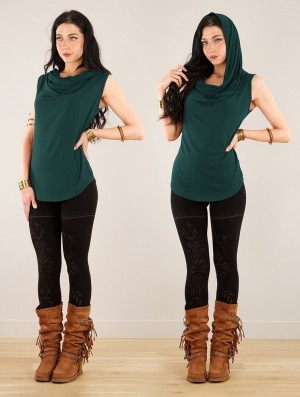 Peacock teal Toonzshop Nephilim Cowl Neck Sleeveless Top Women Tops | 40385ZMDJ