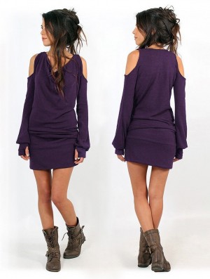 Purple Toonzshop Elixir Bare Shoulder Sweater Dress Women Dress | 69831CHMS