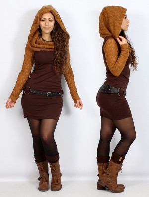 Rusty and brown Toonzshop Atmäa Crochet Long Sleeved Dress Women Dress | 21095CKGI