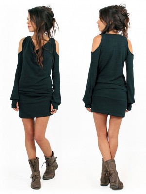 Teal Toonzshop Elixir Bare Shoulder Sweater Dress Women Dress | 24735DHIS