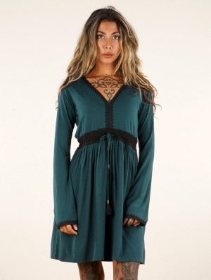 Teal Toonzshop Firiel Long Sleeve Dress With Crochet Detail Women Dress | 69374VCIP