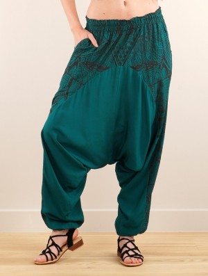 Teal and black Toonzshop Ginie Africa Printed Light Harem Pants Women Pants | 76403KWDF