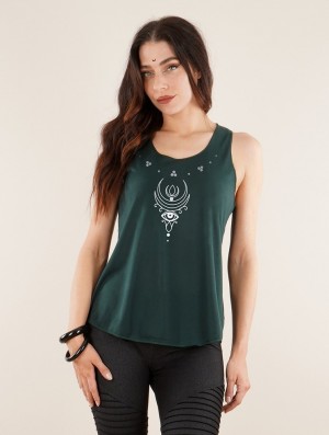 Teal and silver Toonzshop Alruwhani Printed Tank Top Women Tank Top | 23967JZSO