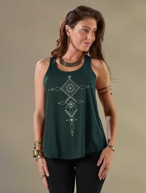 Teal and silver Toonzshop Luunja Printed Tank Top Women Tank Top | 17420MLJH