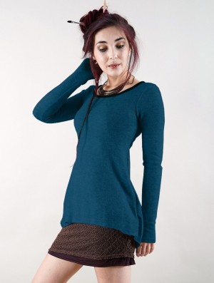 Teal blue Toonzshop Bohemian Tunic Pullover Women Pullover | 85701TFHJ