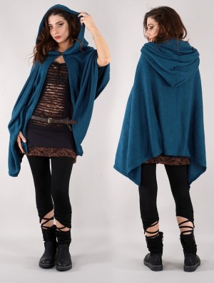 Teal blue Toonzshop Danae Hooded Cape Women Ponchos | 30789PIKX