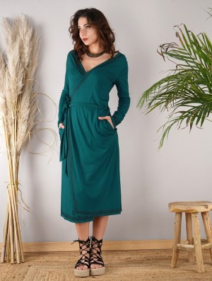 Teal blue Toonzshop Irwaen Indie 2in1 Cardigan/Long Sleeve Midi Dress Women Dress | 06941MTVD