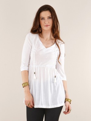 White Toonzshop Kwindi 3/4 Sleeve Tunic Women Tops | 47580ETYJ