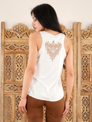 White and brown Toonzshop Talah Printed Tank Top Women Tank Top | 09386SCLI