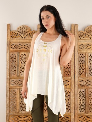 White and gold Toonzshop Phase Lune Printed Knotted Sleeveless Tunic Women Tops | 01327XZBN