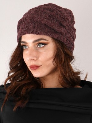 Wine Toonzshop Aslan Pleated Crochet Beanie Women Beanie | 82376CWMY