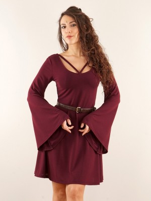 Wine Toonzshop Black Moon Reversible Flared Long Sleeve Dress Women Dress | 08596XWDF