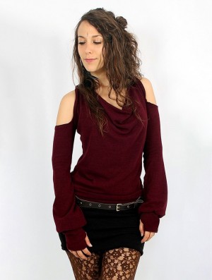 Wine Toonzshop Elixir Bare Shoulder Pullover Women Pullover | 07238HNFT