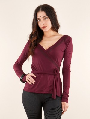 Wine Toonzshop Irwaen Indie Long Sleeve Top Women Tops | 51297QAPU