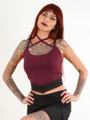 Wine Toonzshop Moön Sleeveless Crop Top Women Tops | 20863NFRU