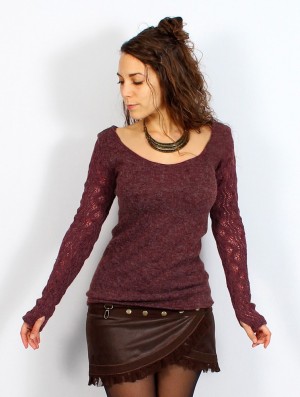 Wine Toonzshop Oroshï Crochet Sleeve Sweater Women Sweater | 24793CIXQ