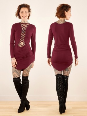 Wine Toonzshop Ritaa Long Sleeve Dress Women Dress | 05723KZXO