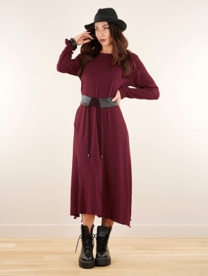 Wine Toonzshop Wasilah Long Sweater Dress Women Dress | 36902ULWC