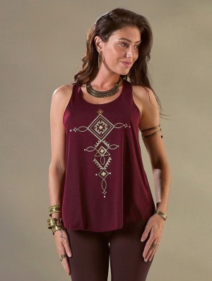 Wine and gold Toonzshop Luunja Printed Tank Top Women Tank Top | 80391JCWN