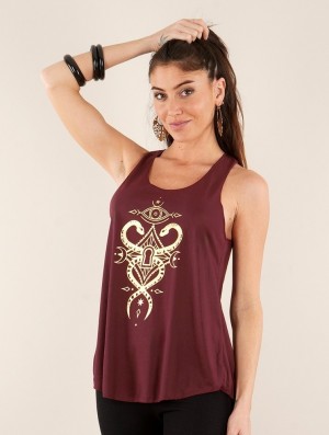 Wine and gold Toonzshop Naakini Printed Tank Top Women Tank Top | 19870VIKJ