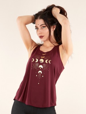 Wine and gold Toonzshop Phase Lune Printed Tank Top Women Tank Top | 68932DTZQ