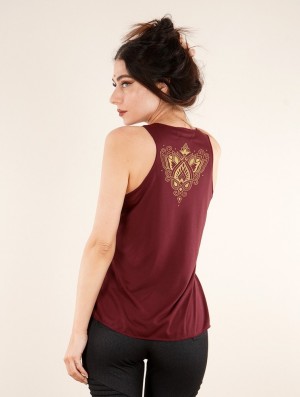 Wine and gold Toonzshop Talah Printed Tank Top Women Tank Top | 78391QRTX