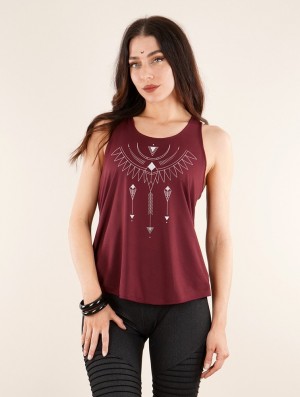 Wine and silver Toonzshop Amonet Printed Tank Top Women Tank Top | 30925RCGK