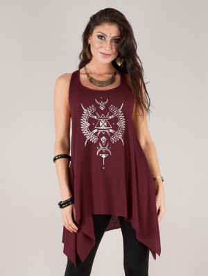 Wine and silver Toonzshop Ilanga Printed Knotted Sleeveless Tunic Women Tops | 14382IKRC