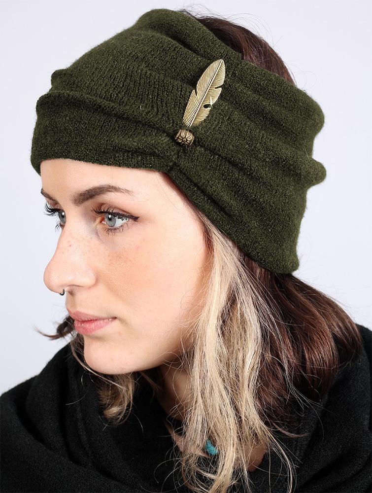 Army green Toonzshop Aikköoz Feathered Headband Women Hats | 13680OFID