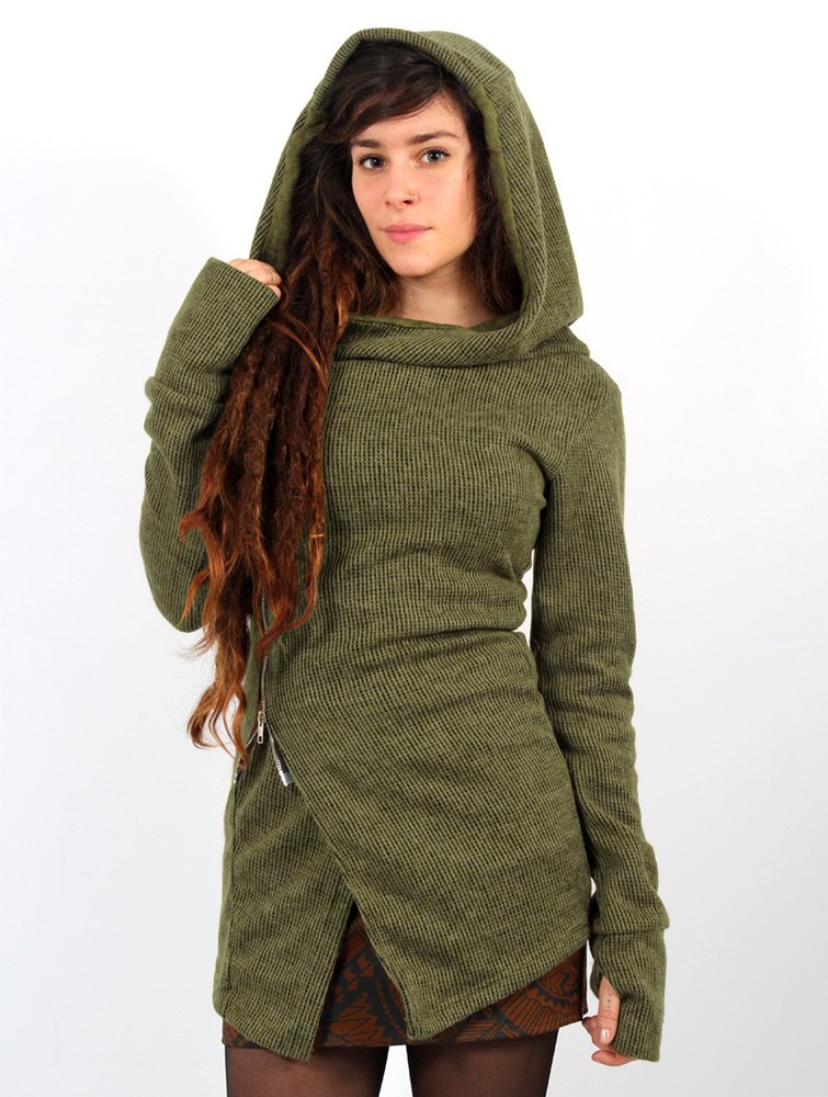 Army green Toonzshop Akriti Crossed Hooded Jacket With Zipper Women Jackets | 91384TLXW