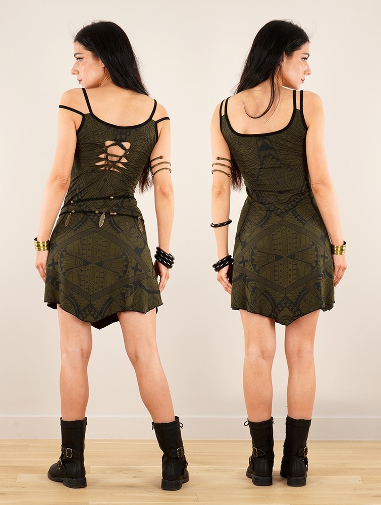 Army green Toonzshop Electra Africa Printed Short Strappy Dress Women Dress | 81395QLWU