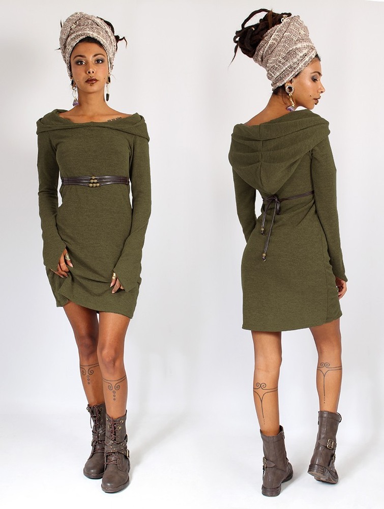 Army green Toonzshop Karmäa Hooded Sweater Dress Women Dress | 91253TZAF